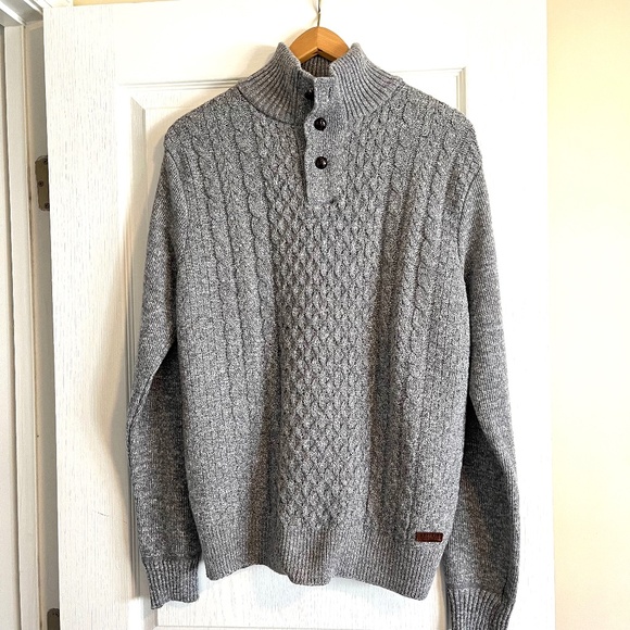 BUFFALO David Bitton Men's Gray Watcher Cable Knit Sweater - Size L - Picture 1 of 7